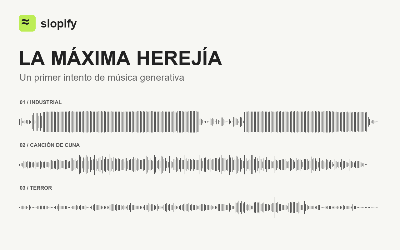 Slopify: la máxima herejía. Formas de onda de techno industrial, canción de cuna y terror.